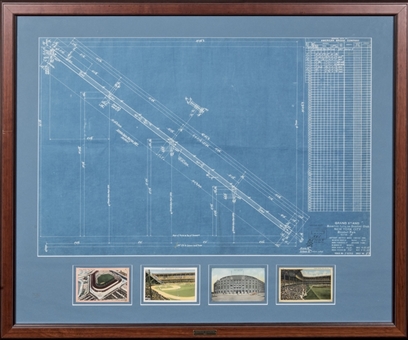 Circa 1922 Yankee Stadium Blueprint/Shop Drawing (Used In Building of the Stadium) In Framed Display with Period Postcards